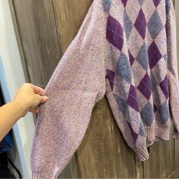 Vintage Brian MacNeil Shetland Wool Sweater Argyle Purple Crew Neck - Picture 5 of 8